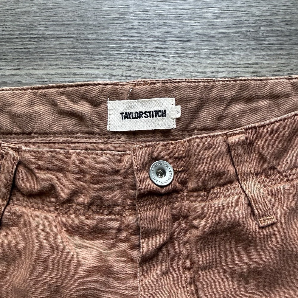 Taylor Stitch Men's Morse Pant Mid Rise Straight Leg Mahogany Slub 34 Chino - Picture 4 of 9